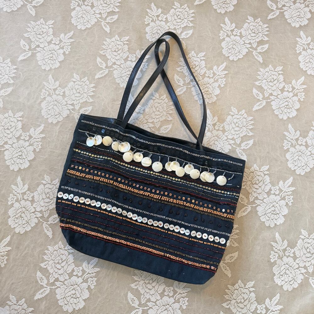 Chico’s Beaded Shell Sequin Boho Tote Bag